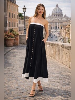 #40 Elegant Black and White Strapless Dress